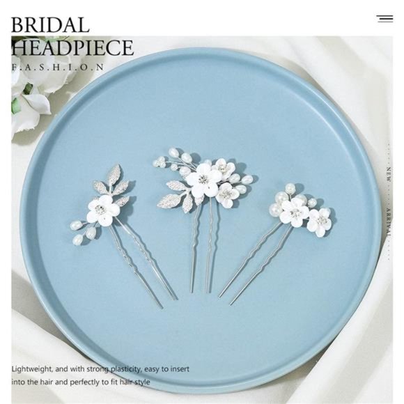 Earent Bride Wedding Flower Hair Pins Pearl Hair Accessories Leaf Headpieces main image 4